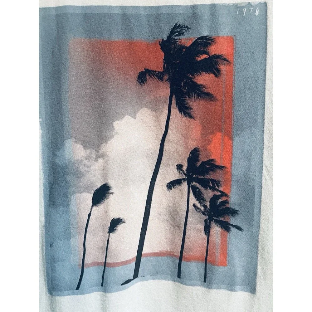 Banana Republic Men’s XL Palm Tree Graphic T-Shirt Pale Aqua Tropical 1978